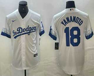 Mens Los Angeles Dodgers #18 Yoshinobu Yamamoto White 2021 City Connect Cool Base Stitched Jersey